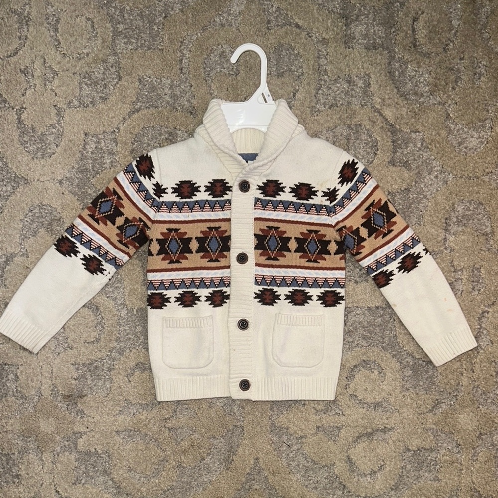 Gymboree Cream and Brown Knitted Sweater with Geometric Pattern